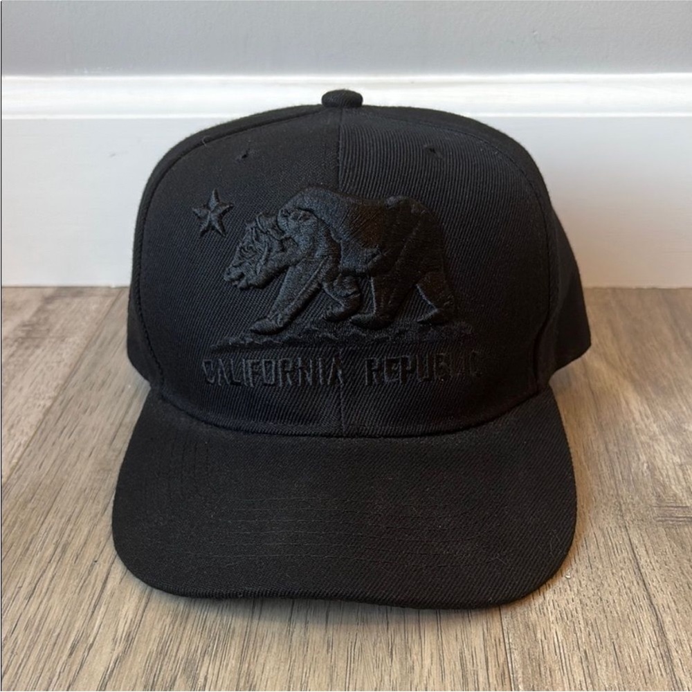 California Republic Baseball Cap Black Trucker Snapback Hat Flat Brim